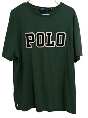 Polo Ralph Lauren Logo Appliqué T Shirt XL Green Classic Fit Jersey Spellout